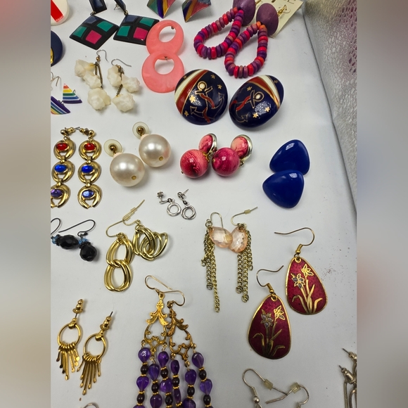 Lot of 111 Rhinestone Enamel Pierced Earrings Stud Dangle Drop Silver Gold Tone